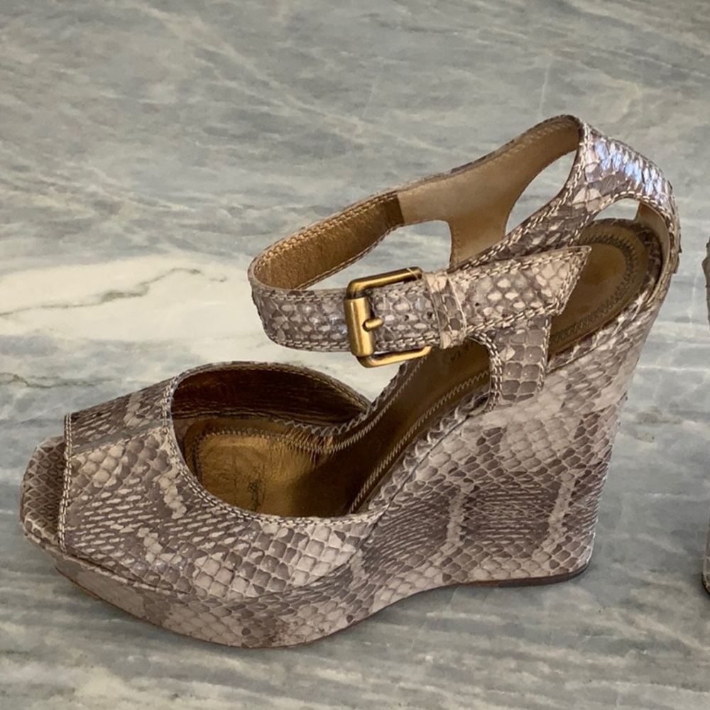 Bottega Veneta Snakeskin Wedge Sandals